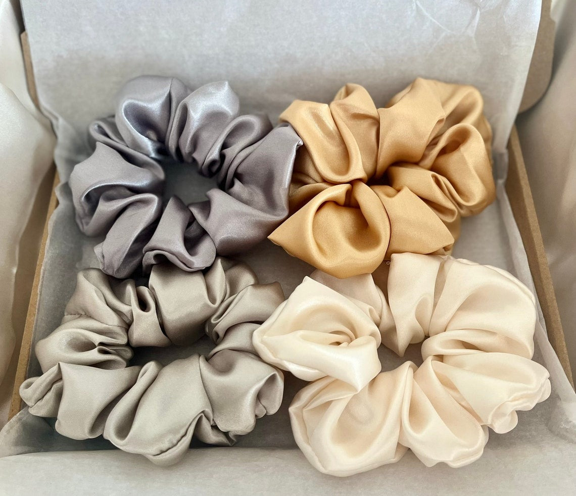 Satin Silk Scrunchies, Hair Scrunchy, Silk Scrunchie Set, Mulberry Satin Silk Scrunchie Set, Gift For Her, Birthday gift, Set Of 3,