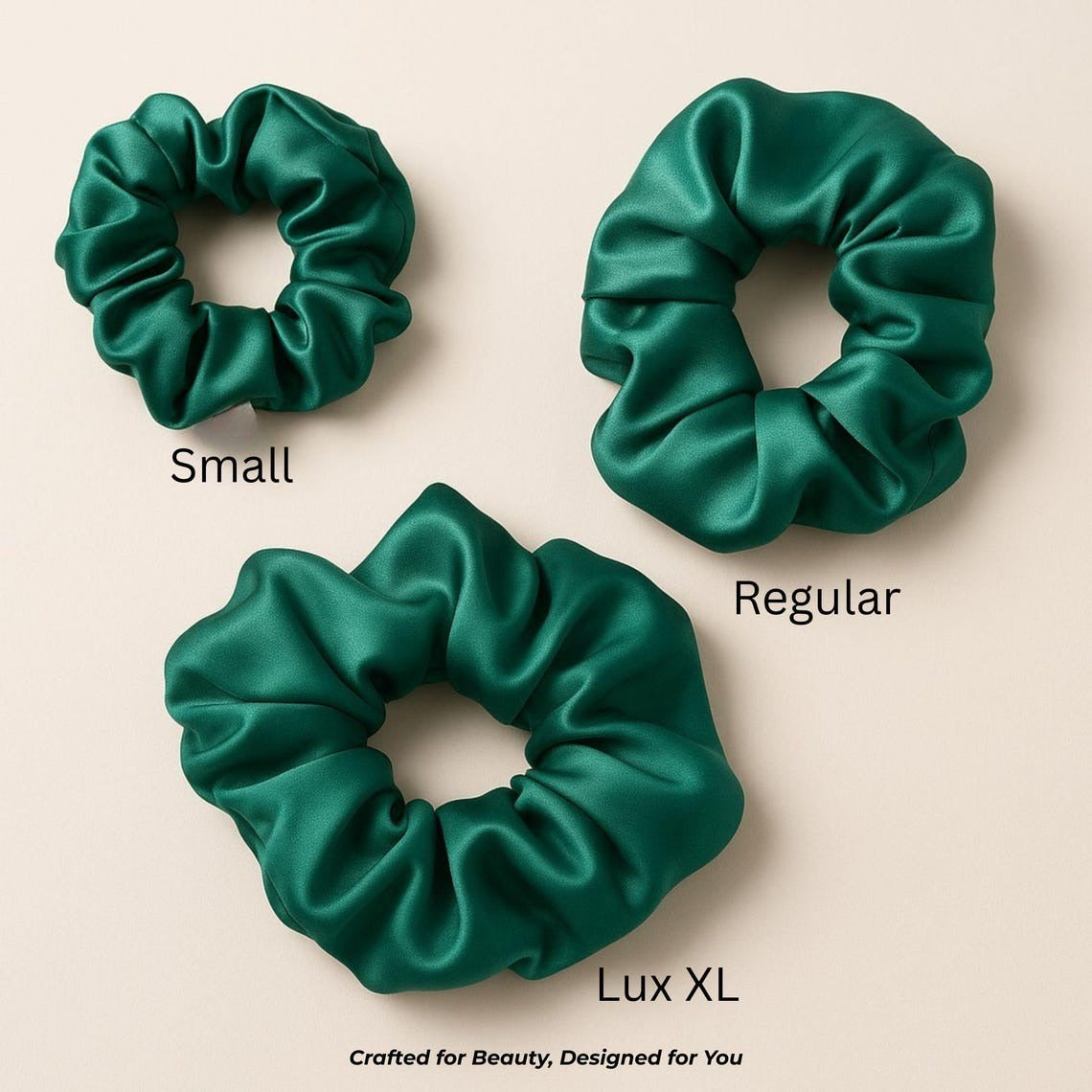 Dark Green Satin Scrunchie for Thick Hair – Oversized Ruffled Hair Tie, Gift for Her, Lux Silky Style Back to School, Preppy