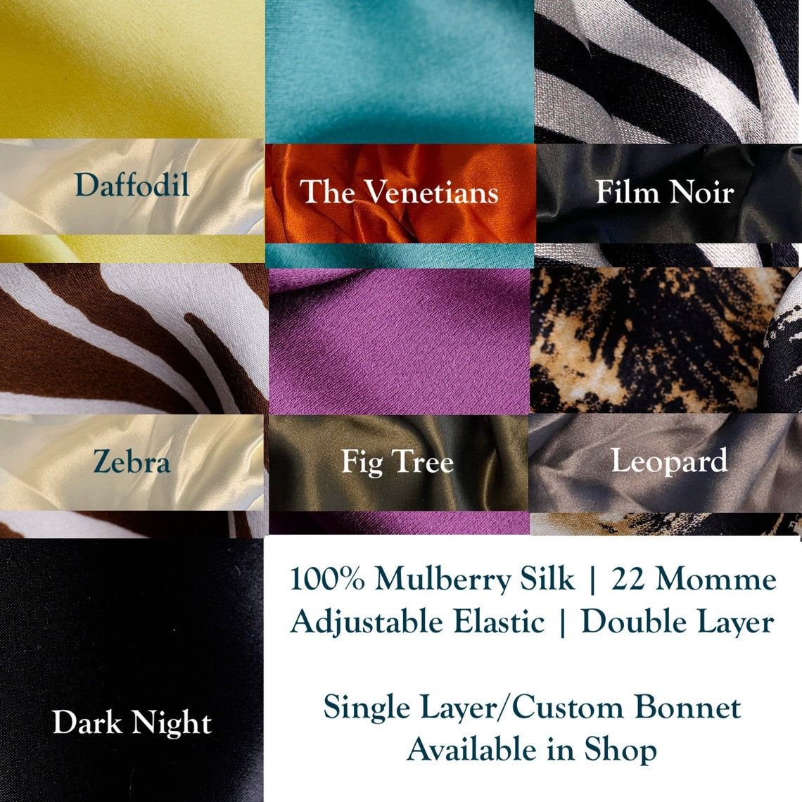 Pure Mulberry Silk Hair Bonnet | Double Layer Reversible with Silk Lining | Adjustable Elastic | 100% Silk 22 Momme | Night Bonnet Gift