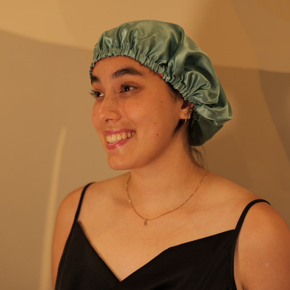Pure Mulberry Silk Hair Bonnet The Venetians | Double Layer Reversible Silk Lining | Adjustable Elastic | Red and Green Night Bonnet Gift