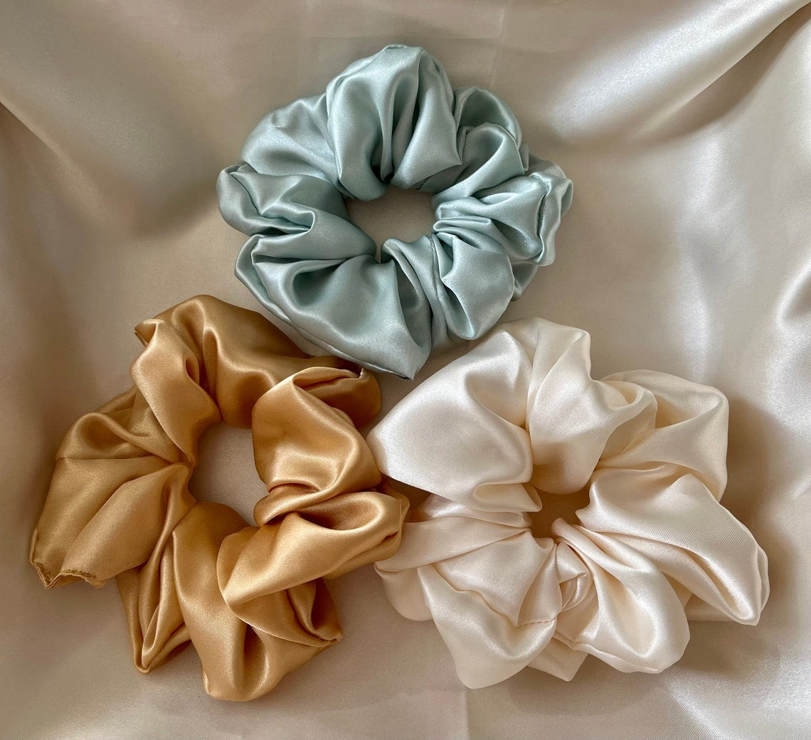 Satin Silk Scrunchies, Hair Scrunchy, Silk Scrunchie Set, Mulberry Satin Silk Scrunchie Set, Gift For Her, Birthday gift, Set Of 3,