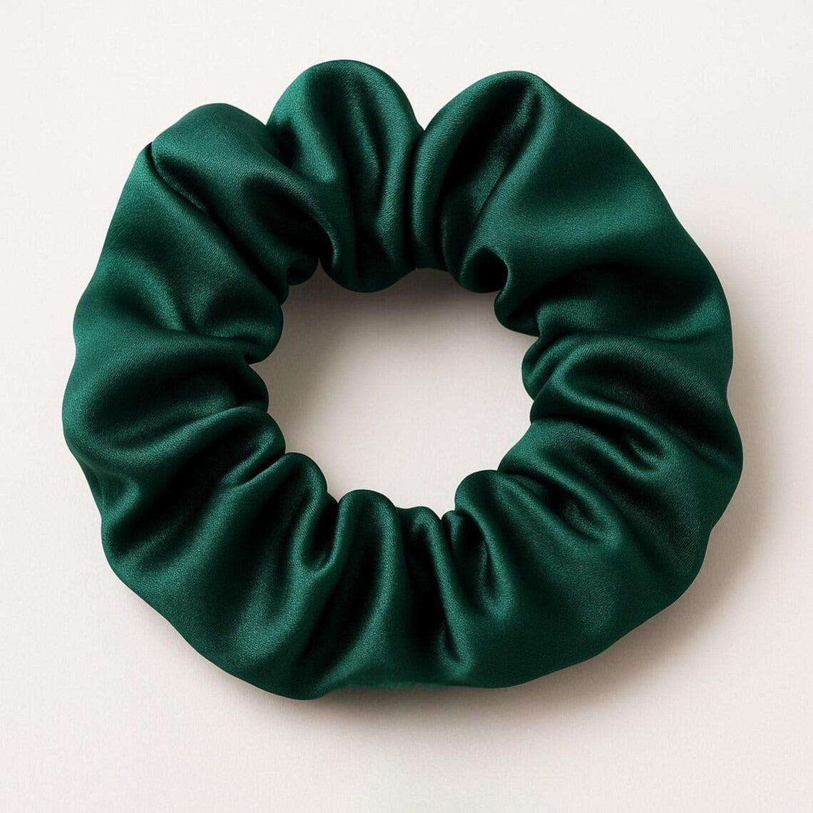 Dark Green Satin Scrunchie for Thick Hair – Oversized Ruffled Hair Tie, Gift for Her, Lux Silky Style Back to School, Preppy