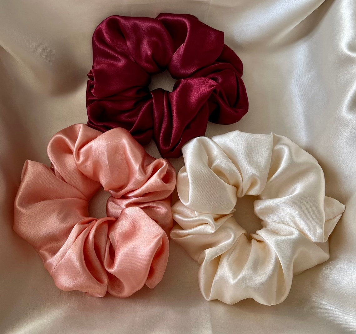 Satin Silk Scrunchies, Hair Scrunchy, Silk Scrunchie Set, Mulberry Satin Silk Scrunchie Set, Gift For Her, Birthday gift, Set Of 3,