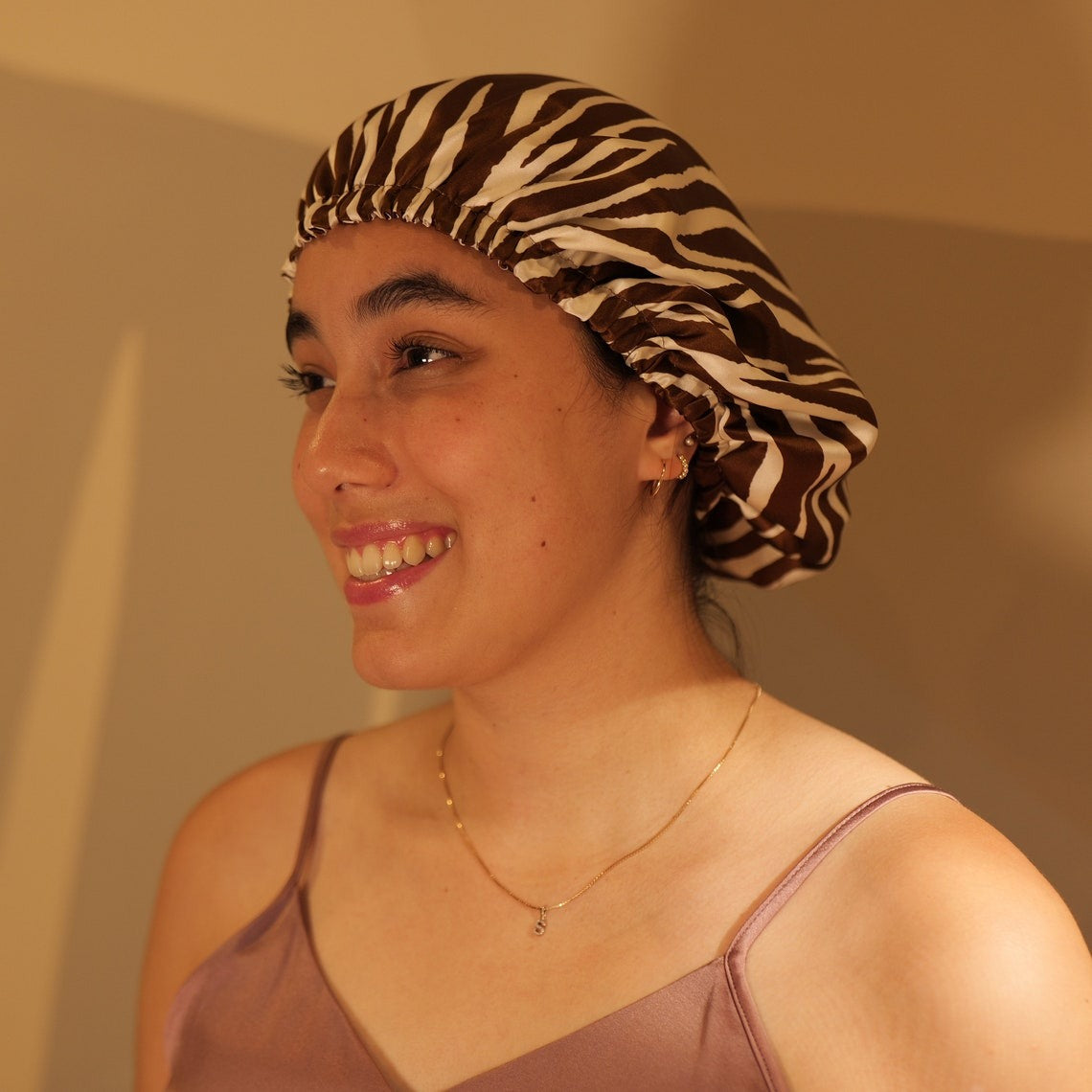 Pure Mulberry Silk Hair Bonnet Zebra | Double Layer Reversible with Silk Lining | Adjustable Elastic | Animal Print Night Bonnet Gift