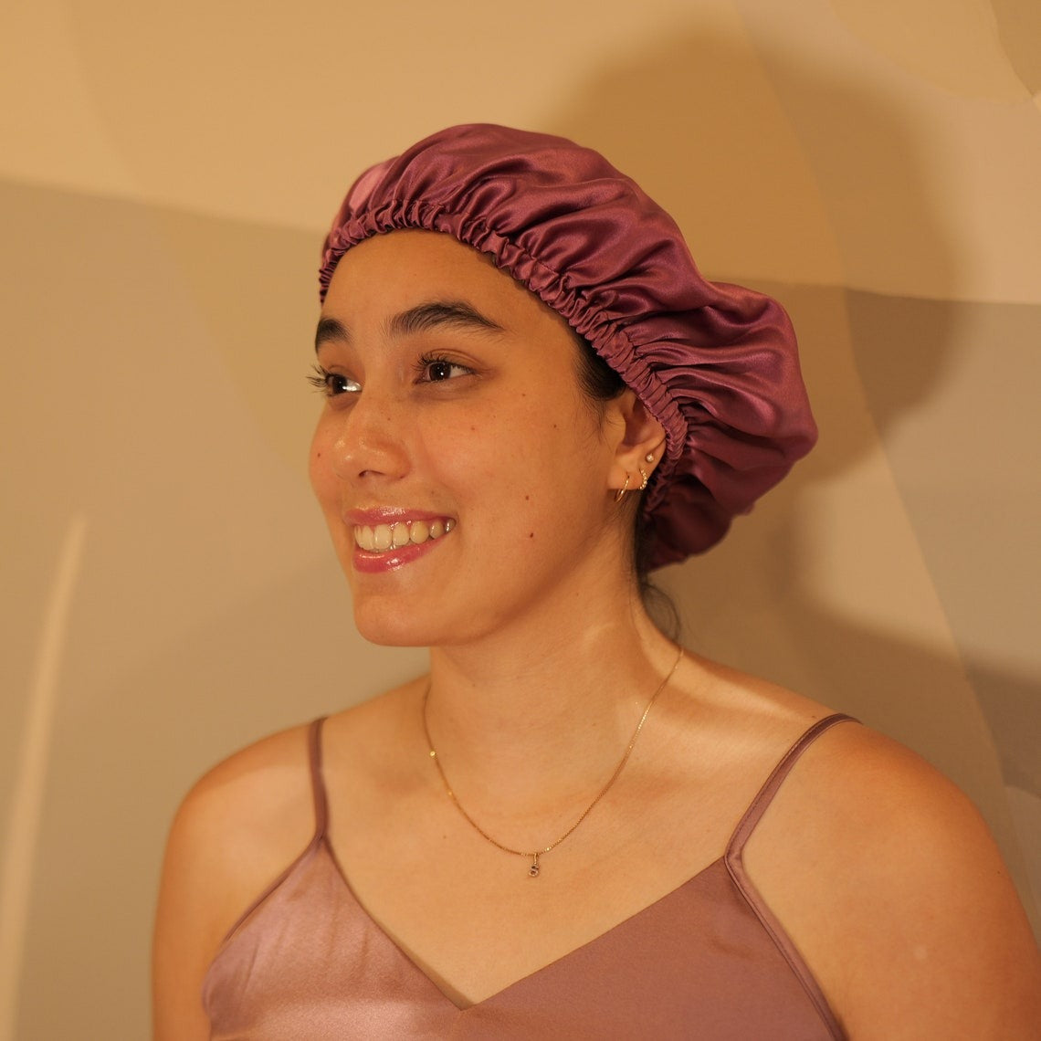 Pure Mulberry Silk Hair Bonnet Fig Tree | Double Layer Reversible with Silk Lining | Adjustable Elastic | Purple and Green Night Bonnet Gift