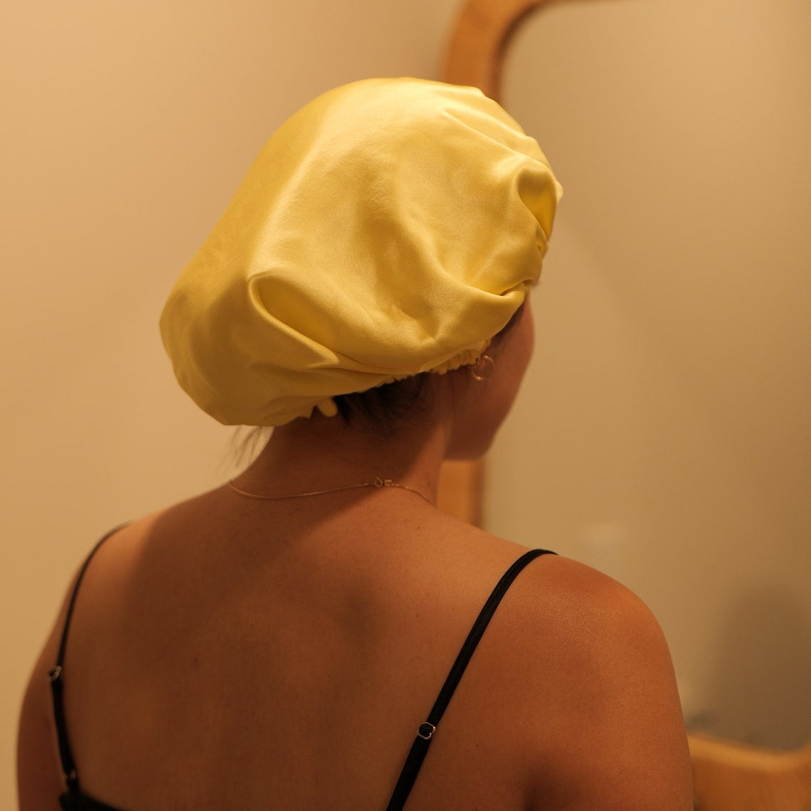 Pure Mulberry Silk Hair Bonnet Daffodil | Double Layer Reversible with Silk Lining | Adjustable Elastic | Lemon Yellow Night Bonnet Gift