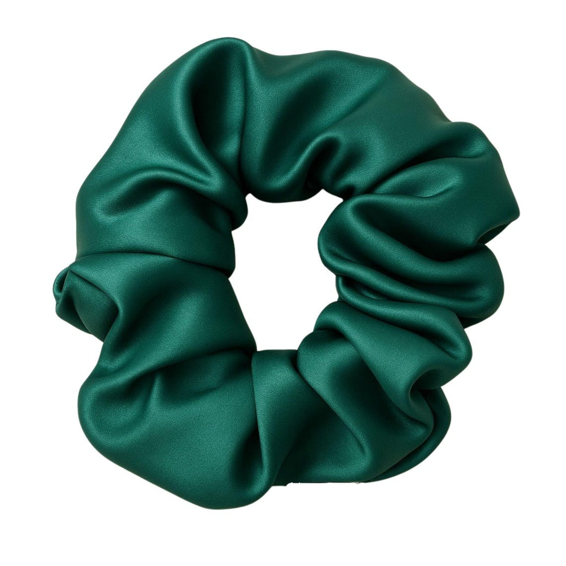 Dark Green Satin Scrunchie for Thick Hair – Oversized Ruffled Hair Tie, Gift for Her, Lux Silky Style Back to School, Preppy