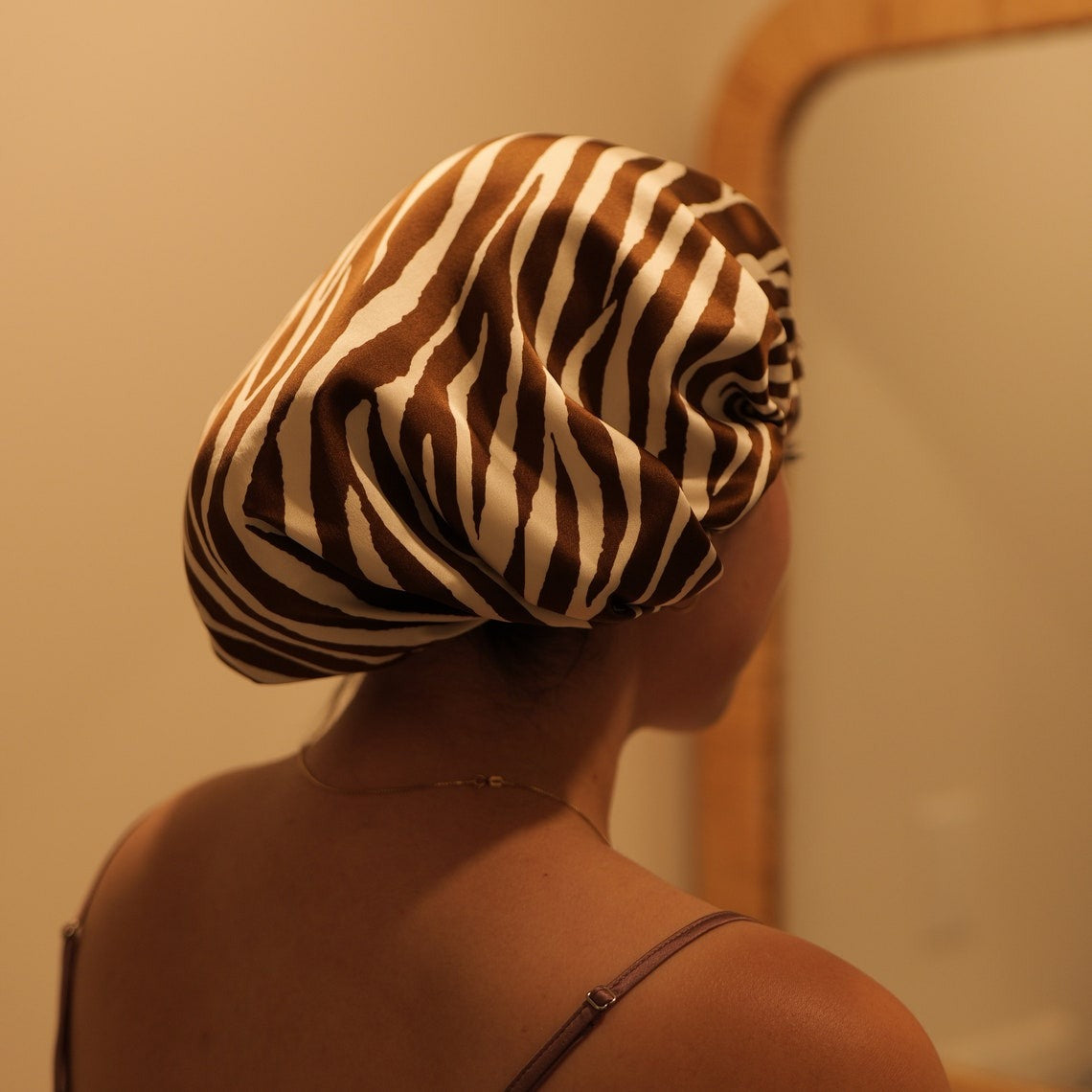 Pure Mulberry Silk Hair Bonnet Zebra | Double Layer Reversible with Silk Lining | Adjustable Elastic | Animal Print Night Bonnet Gift