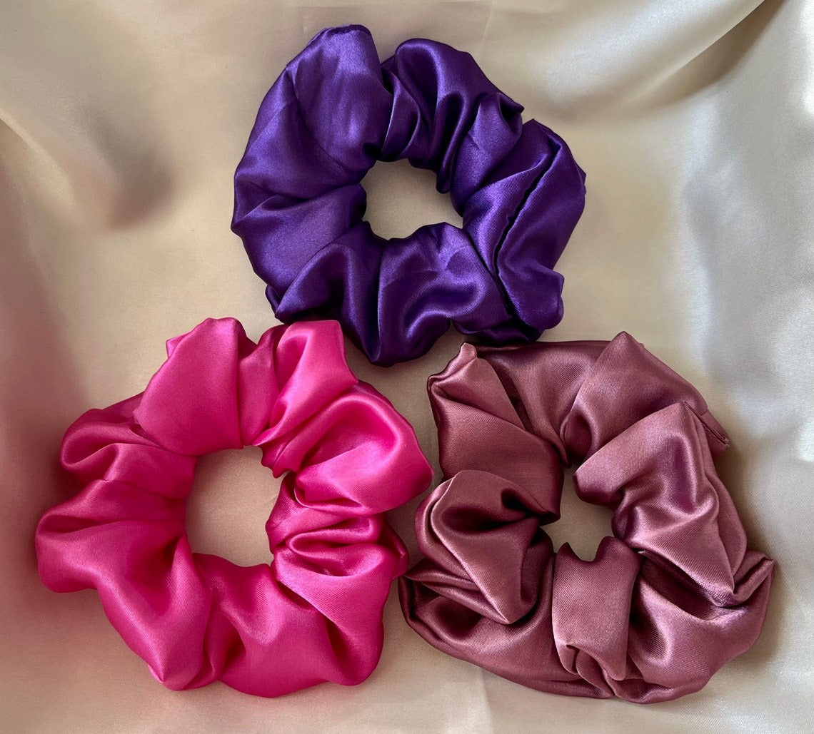 Satin Silk Scrunchies, Hair Scrunchy, Silk Scrunchie Set, Mulberry Satin Silk Scrunchie Set, Gift For Her, Birthday gift, Set Of 3,