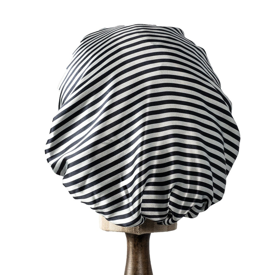 Pure Mulberry Silk Hair Bonnet Film Noir | Double Layer Reversible Silk Lining | Adjustable Elastic | Black Stripes Night Bonnet Gift