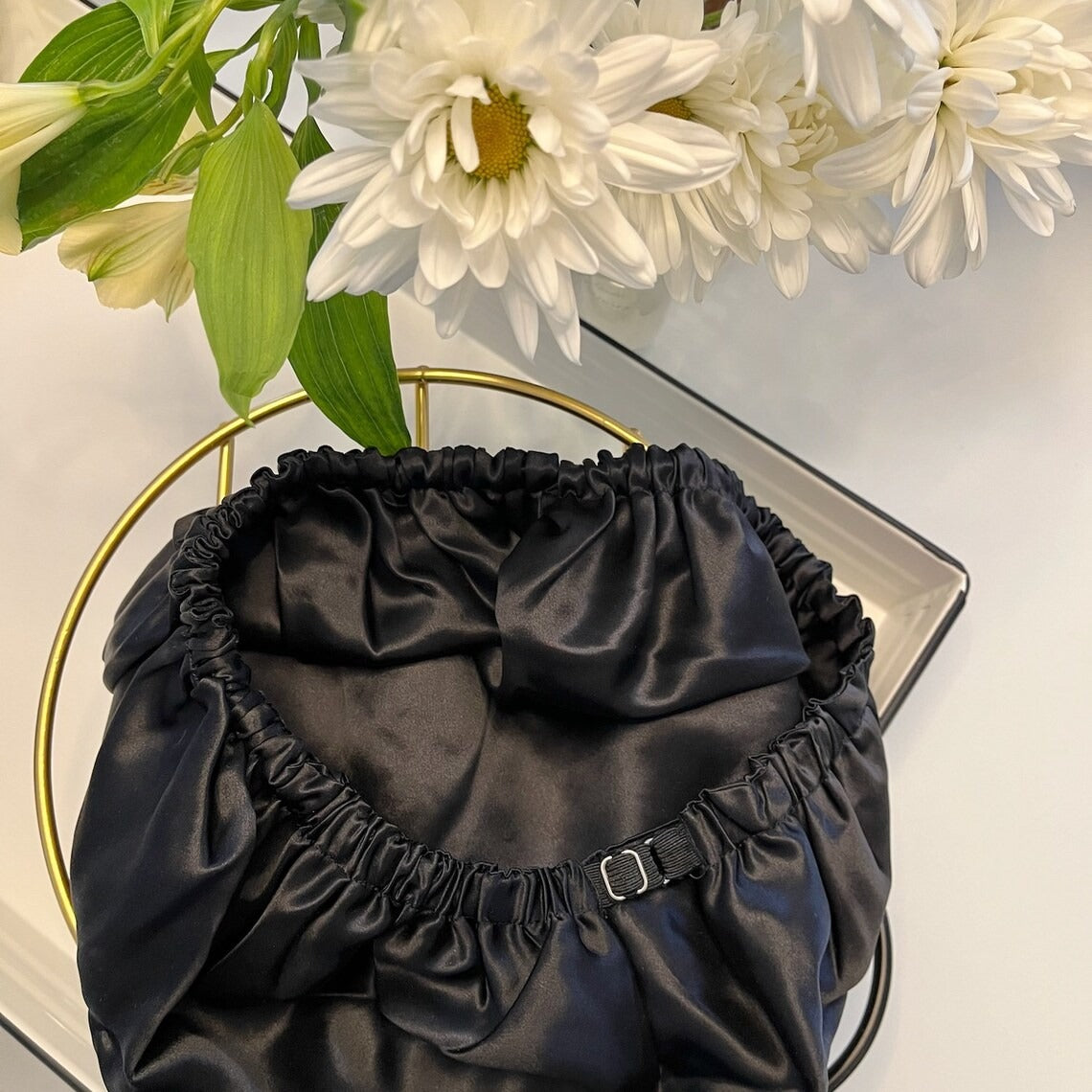 Pure Mulberry Silk Hair Bonnet Dark Night | Double Layer Reversible with Silk Lining | Adjustable Elastic | Black Night Bonnet Gift