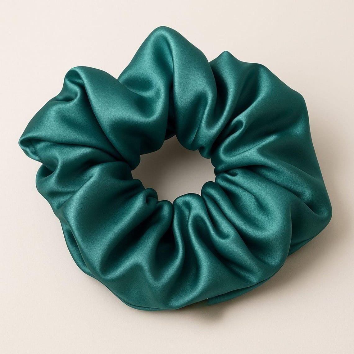 Dark Green Satin Scrunchie for Thick Hair – Oversized Ruffled Hair Tie, Gift for Her, Lux Silky Style Back to School, Preppy