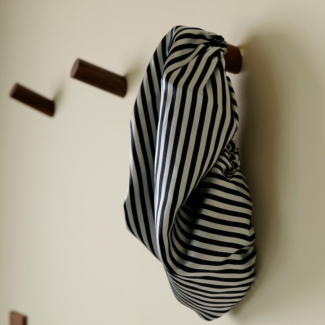 Pure Mulberry Silk Hair Bonnet Film Noir | Double Layer Reversible Silk Lining | Adjustable Elastic | Black Stripes Night Bonnet Gift