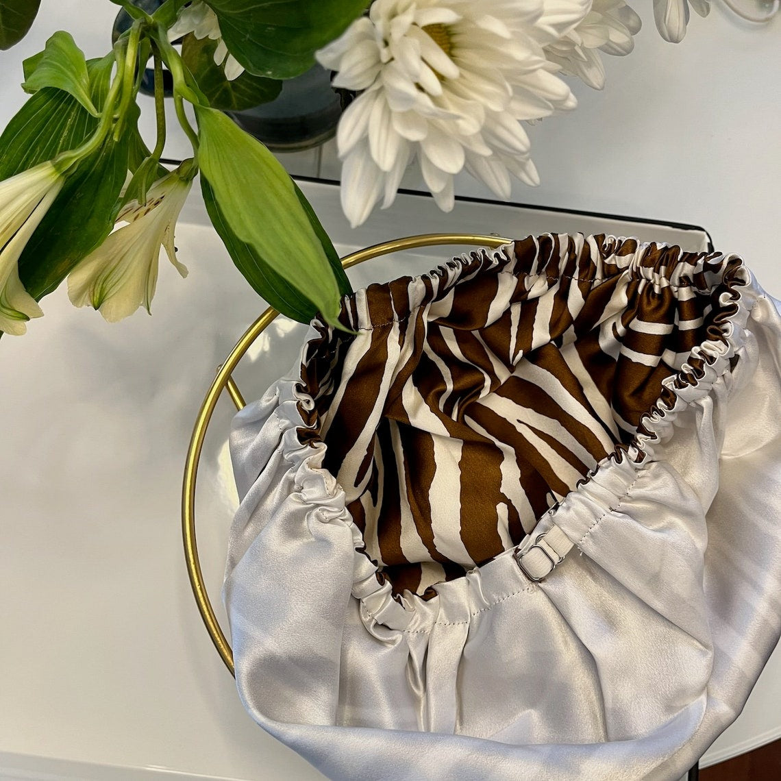 Pure Mulberry Silk Hair Bonnet Zebra | Double Layer Reversible with Silk Lining | Adjustable Elastic | Animal Print Night Bonnet Gift