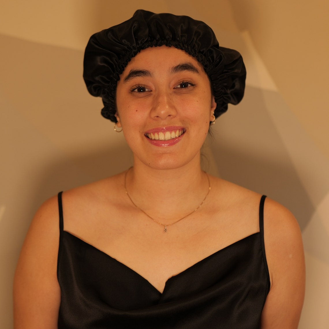 Pure Mulberry Silk Hair Bonnet Dark Night | Double Layer Reversible with Silk Lining | Adjustable Elastic | Black Night Bonnet Gift