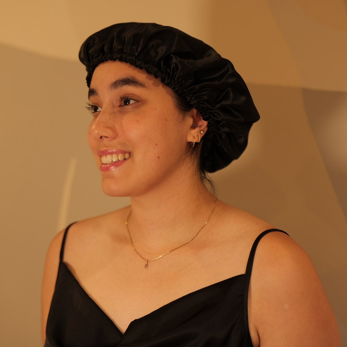 Pure Mulberry Silk Hair Bonnet Dark Night | Double Layer Reversible with Silk Lining | Adjustable Elastic | Black Night Bonnet Gift