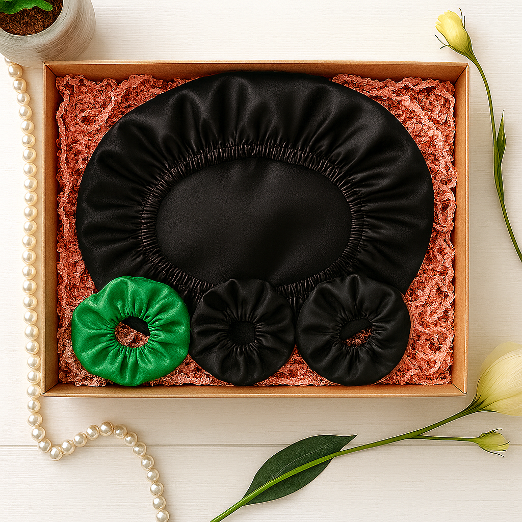 Pure Mulberry Silk Hair Bonnet Film Noir | Double Layer Reversible Silk Lining | Adjustable Elastic | Black Stripes Night Bonnet Gift