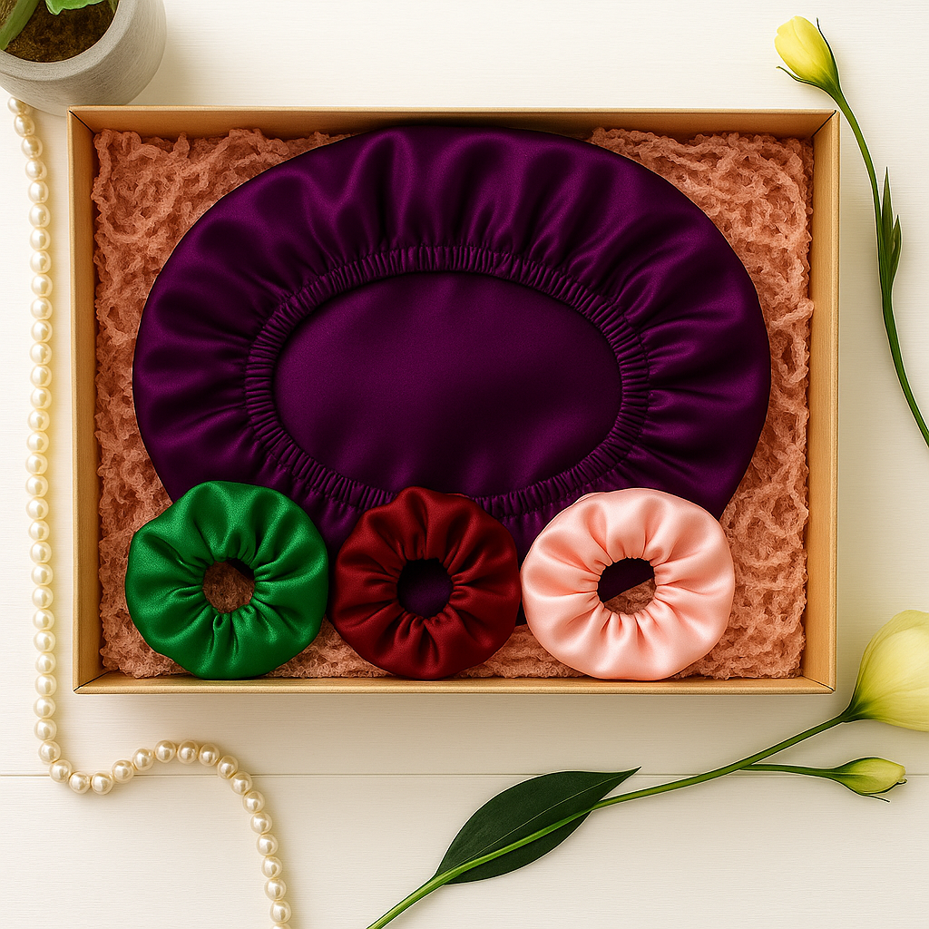 Pure Mulberry Silk Hair Bonnet Film Noir | Double Layer Reversible Silk Lining | Adjustable Elastic | Black Stripes Night Bonnet Gift