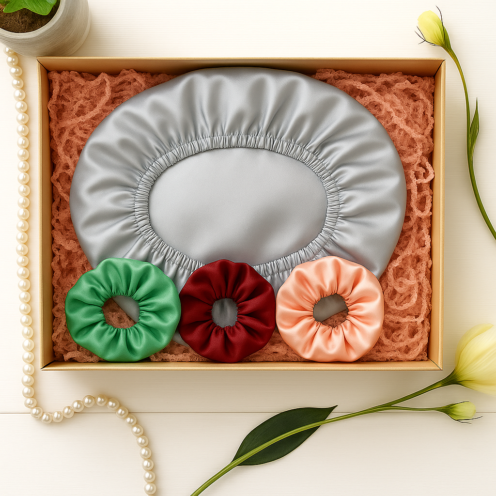 Pure Mulberry Silk Hair Bonnet Film Noir | Double Layer Reversible Silk Lining | Adjustable Elastic | Black Stripes Night Bonnet Gift