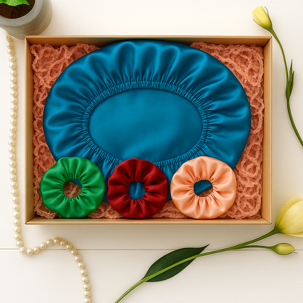 Pure Mulberry Silk Hair Bonnet Film Noir | Double Layer Reversible Silk Lining | Adjustable Elastic | Black Stripes Night Bonnet Gift