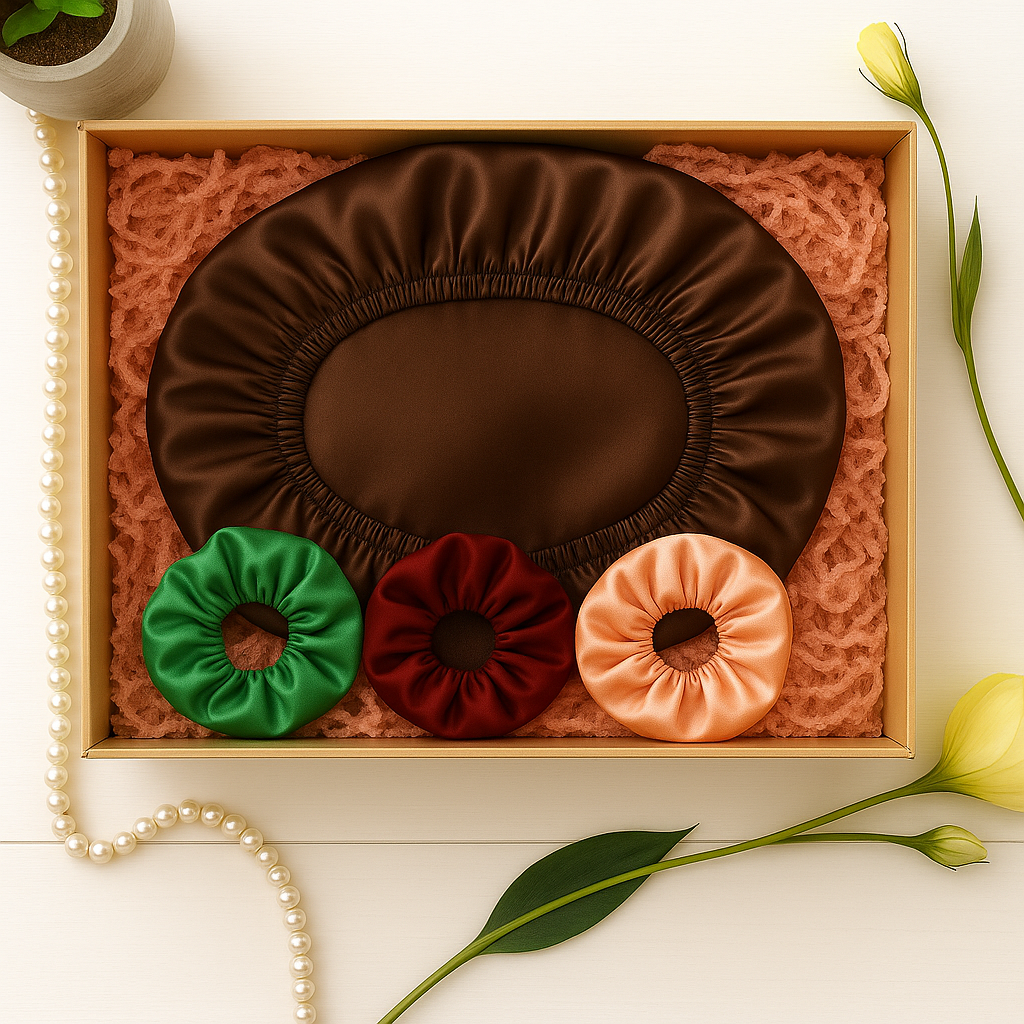 Pure Mulberry Silk Hair Bonnet Film Noir | Double Layer Reversible Silk Lining | Adjustable Elastic | Black Stripes Night Bonnet Gift